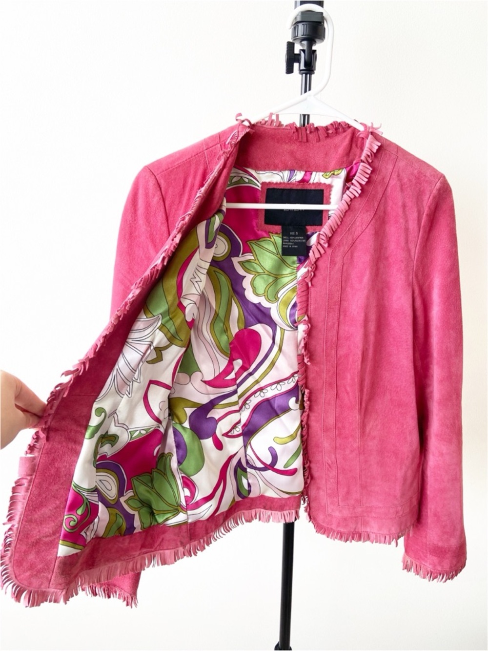 Zazee Pink Genuine Leather Fringe Jacket Size S
